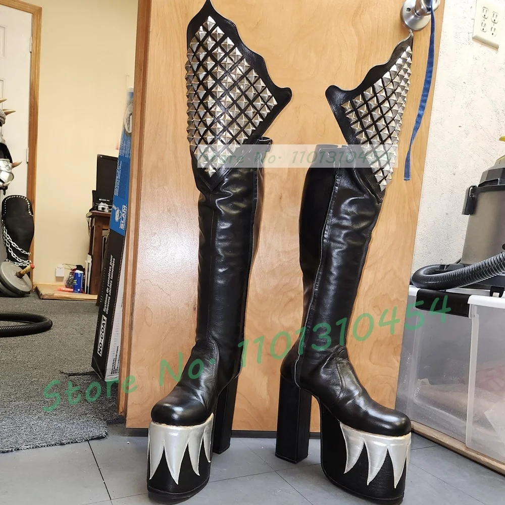Cosplay Flame Prop - Sepatu bot panggung tinggi lutut hitam